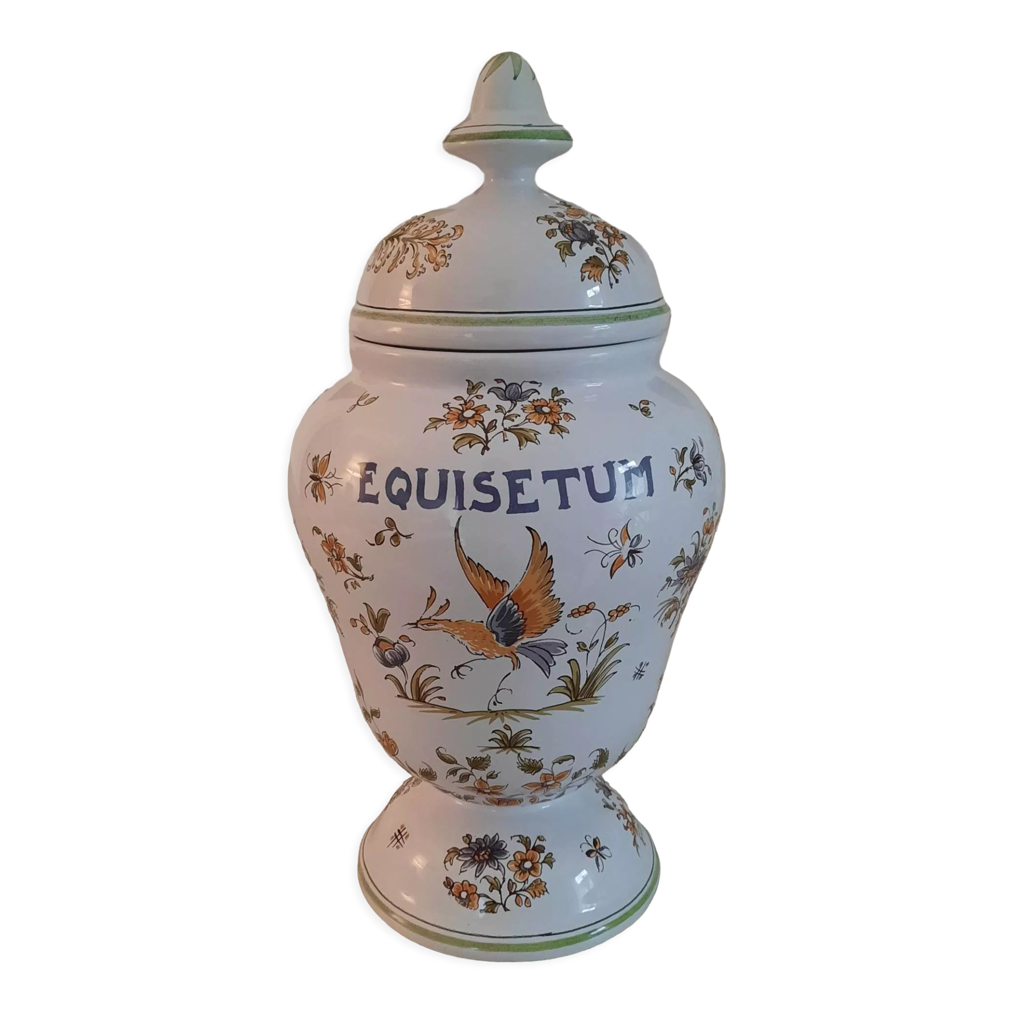 Apothecary pot "equisetum" in faience of moustiers