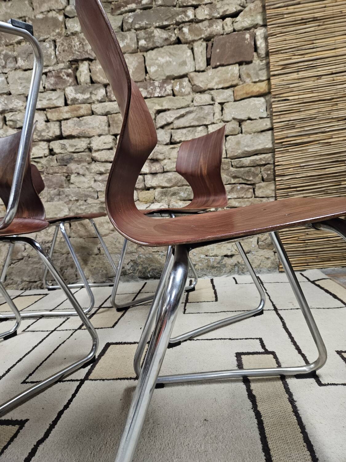 Set of 6 Flötotto pagwood stackable chairs 1960