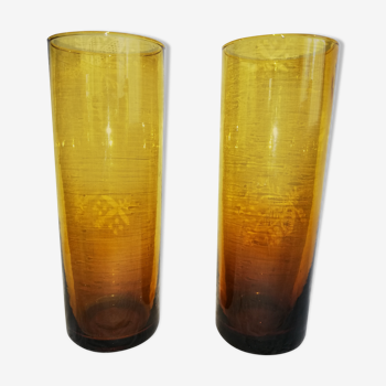 Pair of glasses, vases, vintage amber yellow photophores