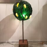 Big lamp lemon tree foliage and fruits in colorful glass in patinated bronze France 1940