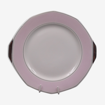 Plat en porcelaine de Limoges - modèle Art déco rose et argenté - vers 1940-1950