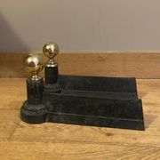 Pair of Napoleon III andirons from the 19th century in cast iron and brass