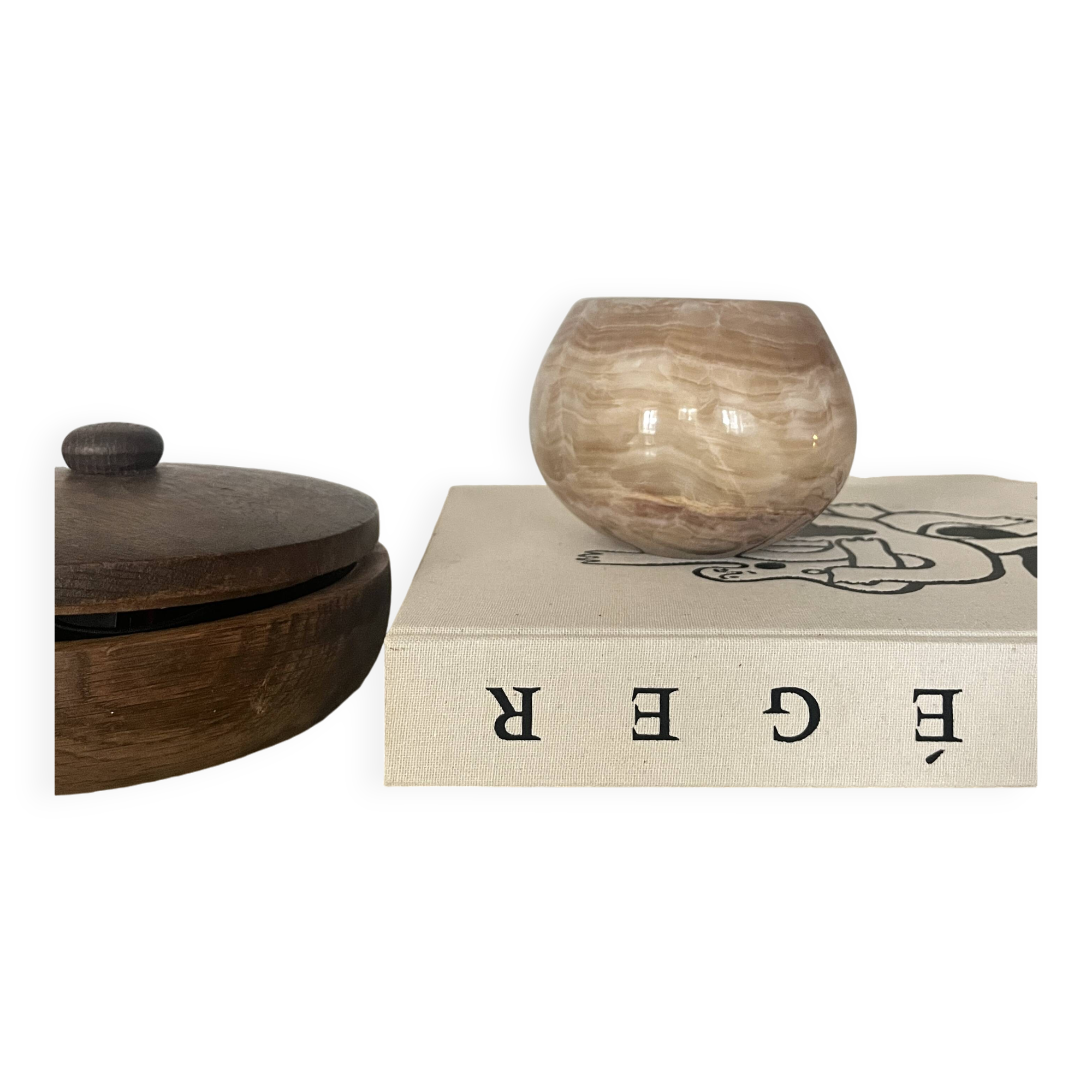 Vase boule rond en marbre beige, Italie 1970
