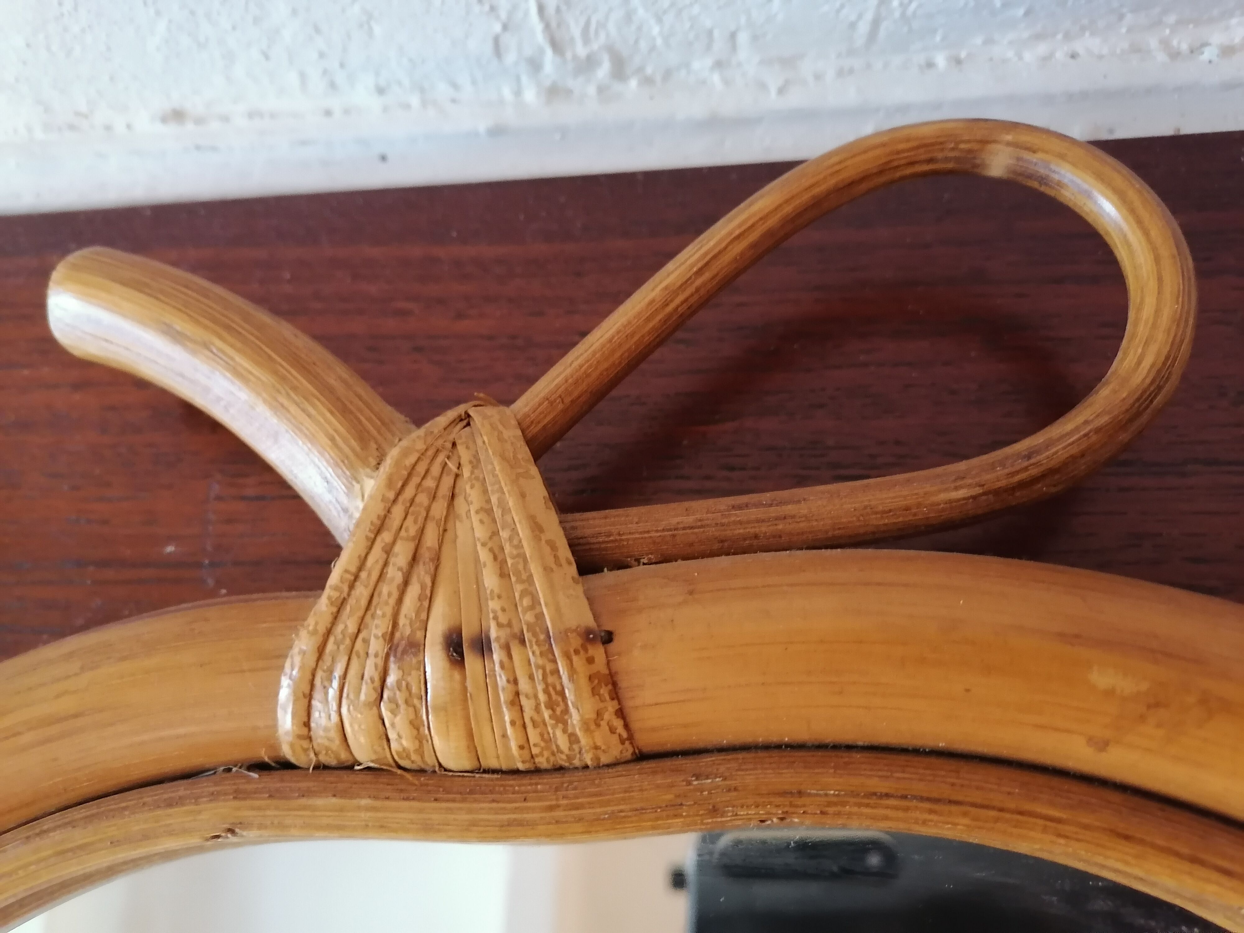 Rattan mirror vintage apple 1960 1970  33x32cm