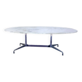 Eames "Segmented" oval table in white marble with stainless steel base, H. Miller 70s