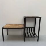 Side table with straw bench