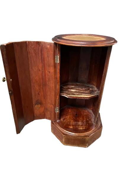 Round wooden bedside table, 1 door