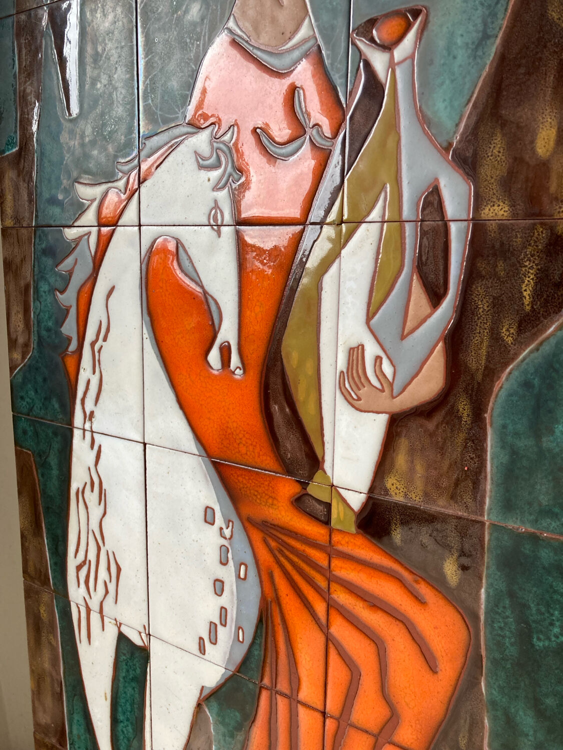 Grand panneau mural céramique années 60