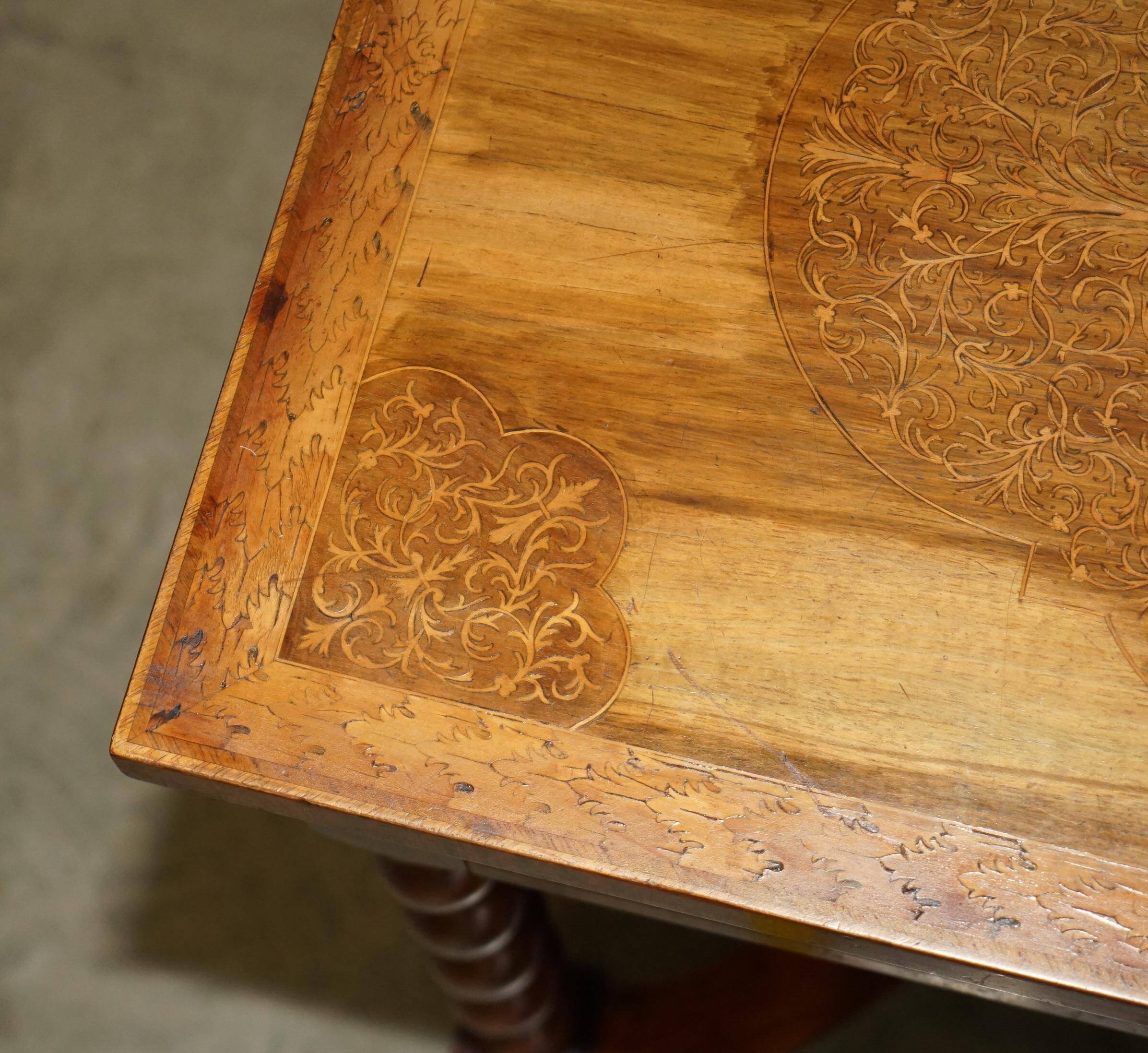William & Mary antique marquetry drawer desk in Seaweed style.