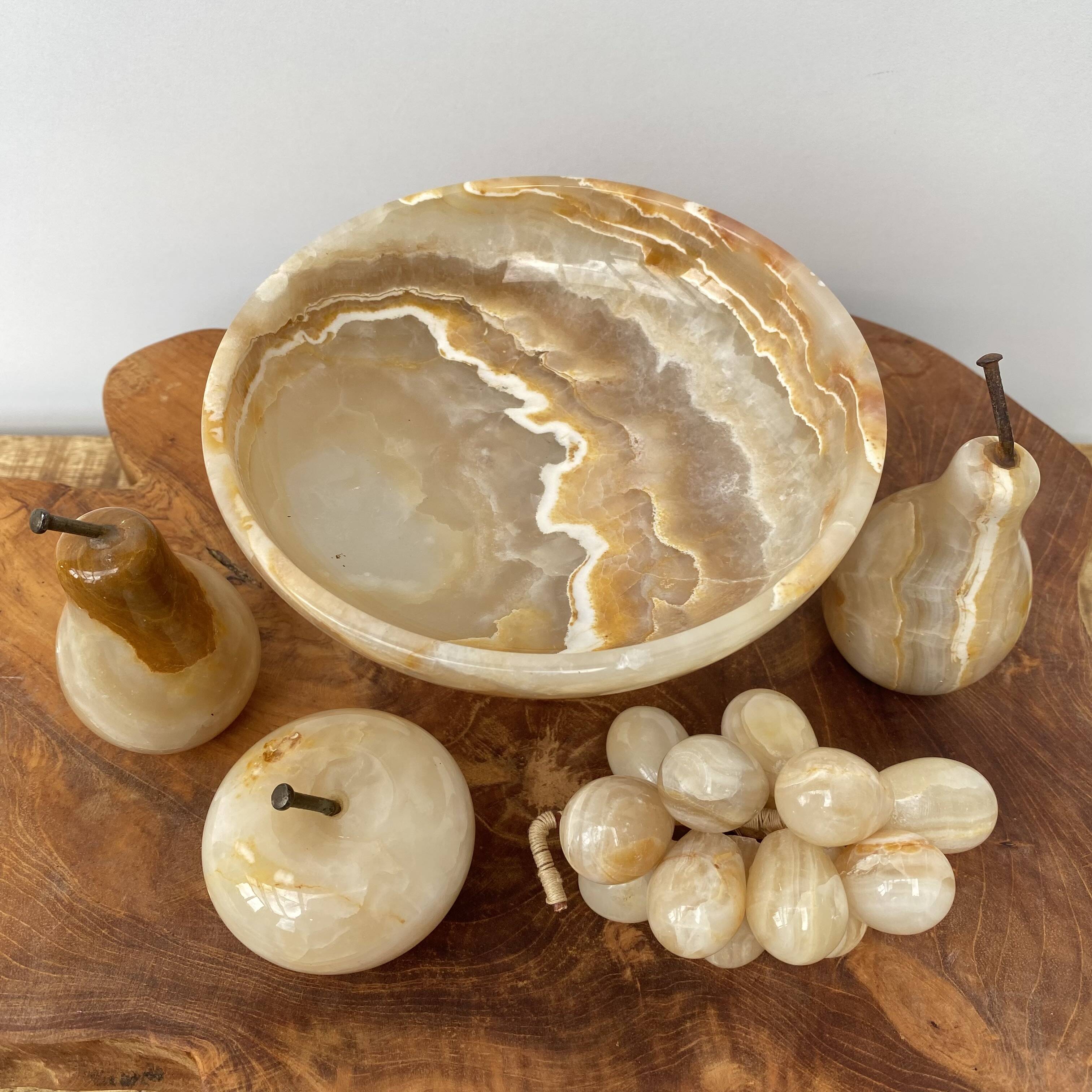 Yellow marble fruit and bowl