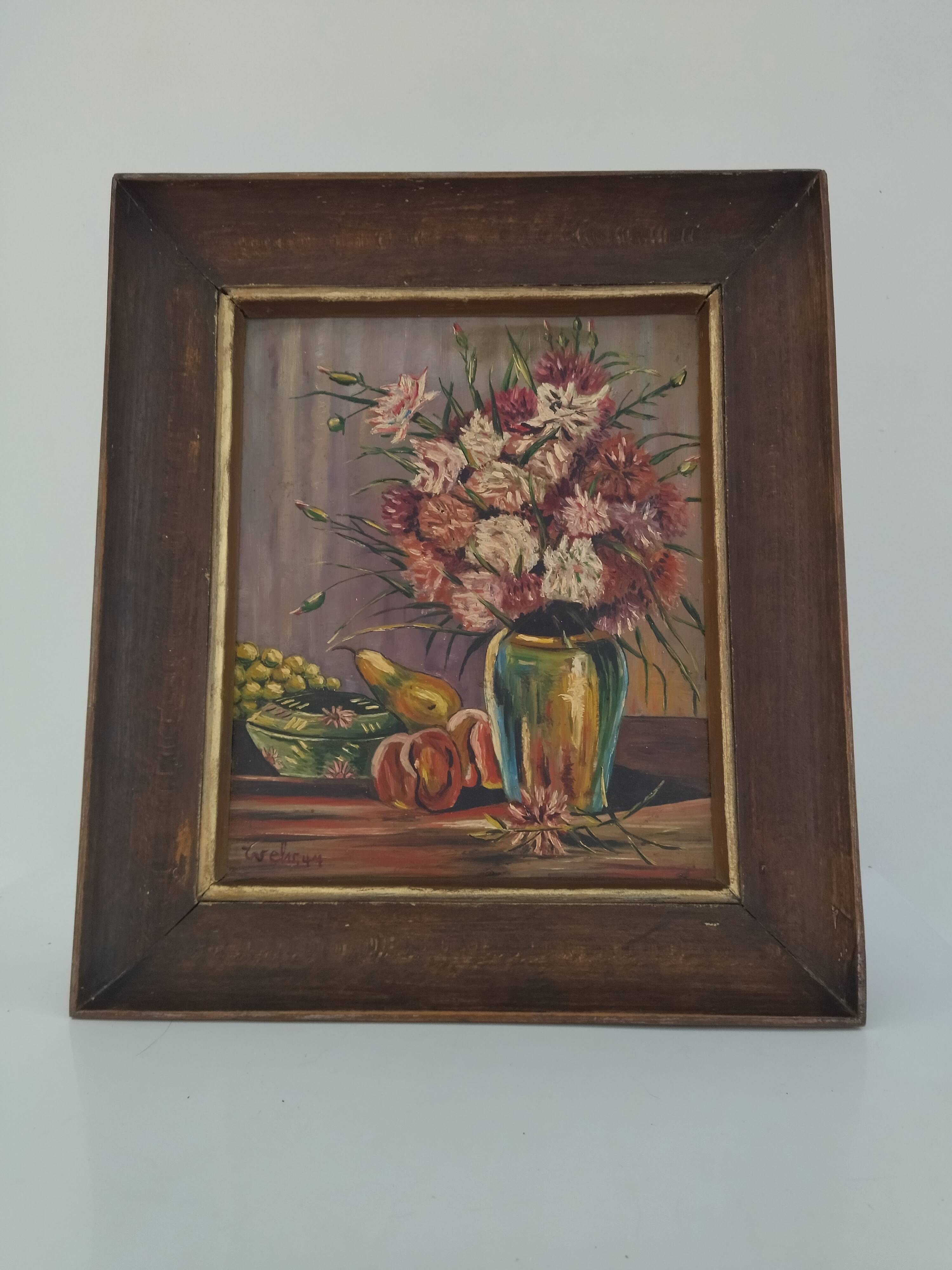 Old painting oil on panel - still life 1947 – signed wehr