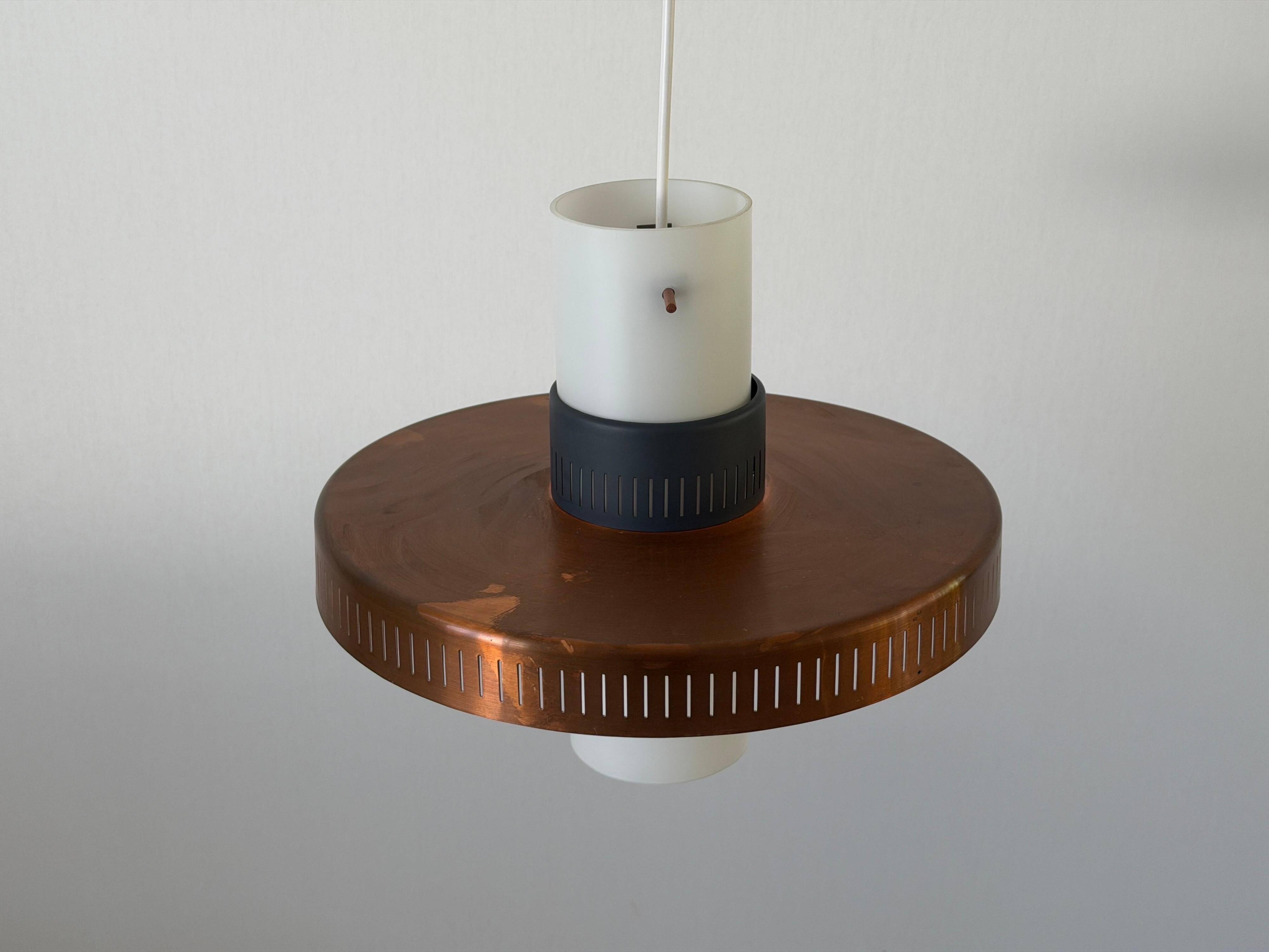 Glass ceiling light with a copper-coloured metal frame, 1960s, Germany.