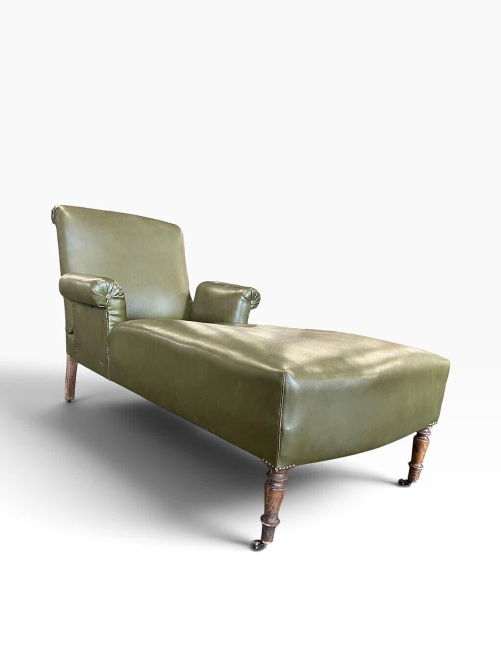 Chaise longue / fauteuil / chaise longue vintage en similicuir vert.