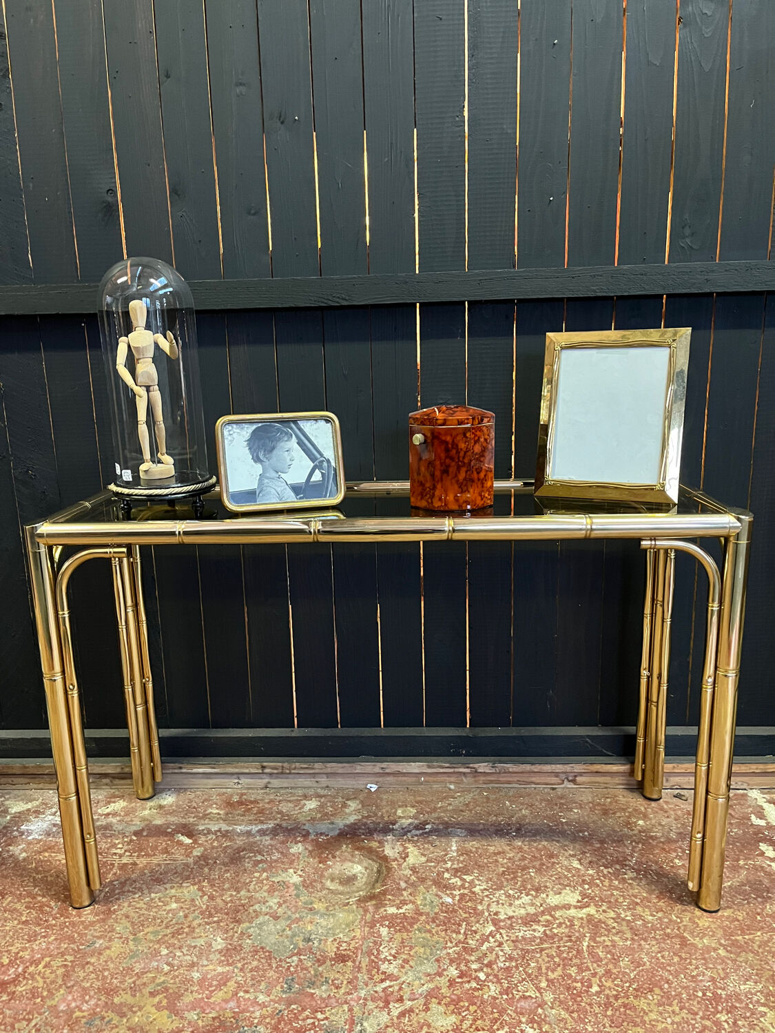 Bamboo-style Console Table Brass 1970