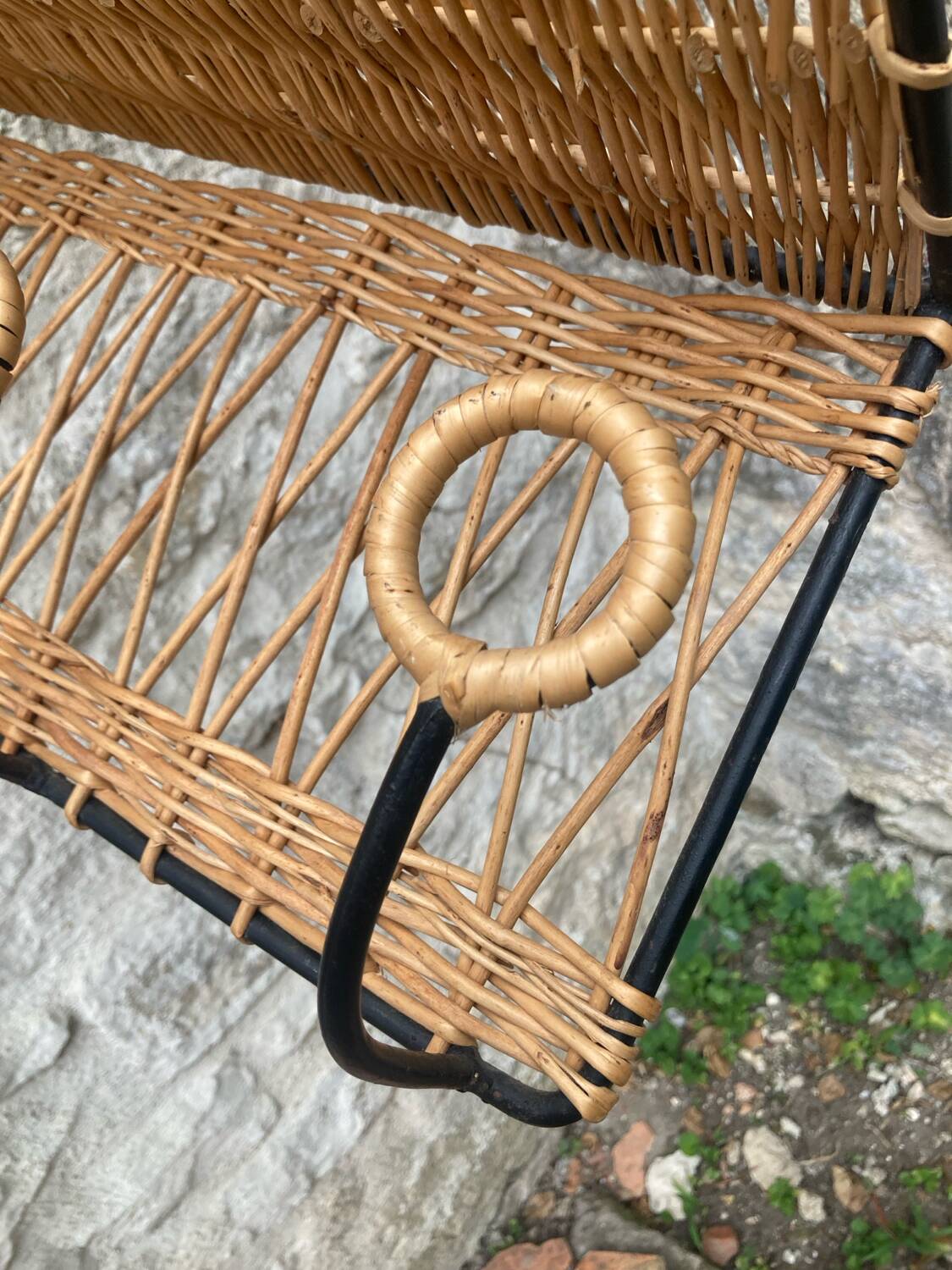 Vintage rattan wall coat rack