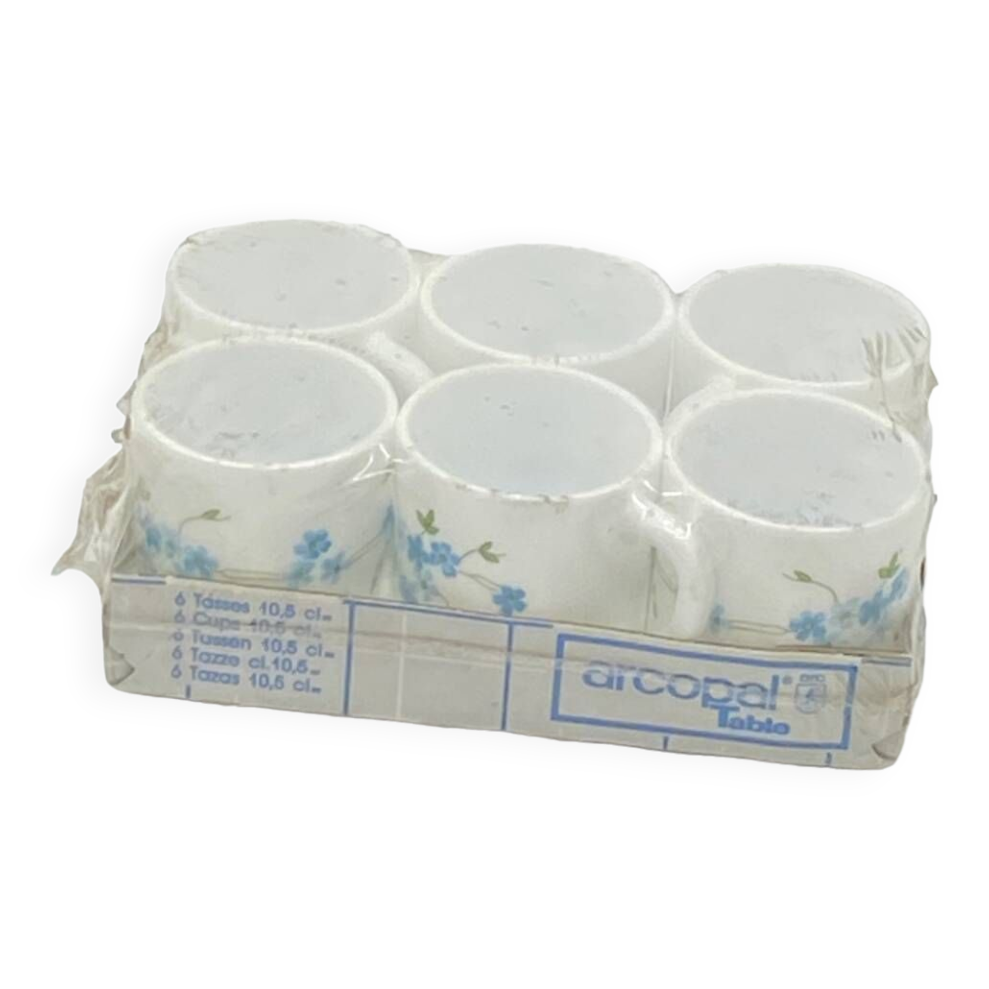 Service of 6 coffee cups, arcopal france, forget-me-nots, veronica,
