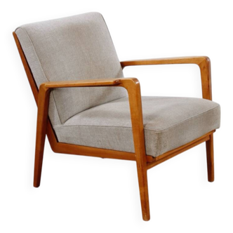 Fauteuil en bois et tissu, années 50-60