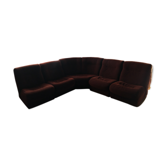 Corner sofa from 1976 from the publisher Velda Belgium in cognac velvet