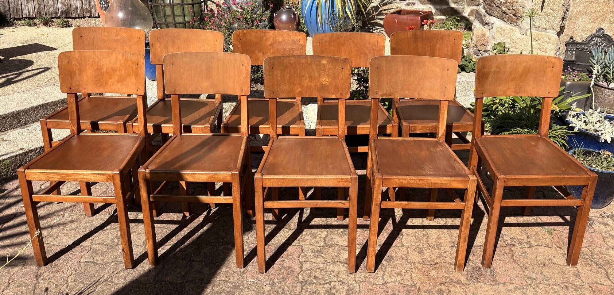Set of 10 indestructible vintage bistro chairs signed ELF, 1950s.