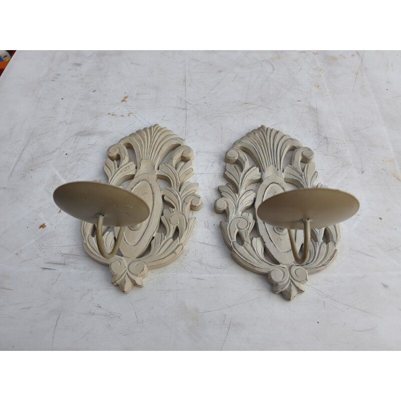 Pair of cerused wood and iron wall lights
