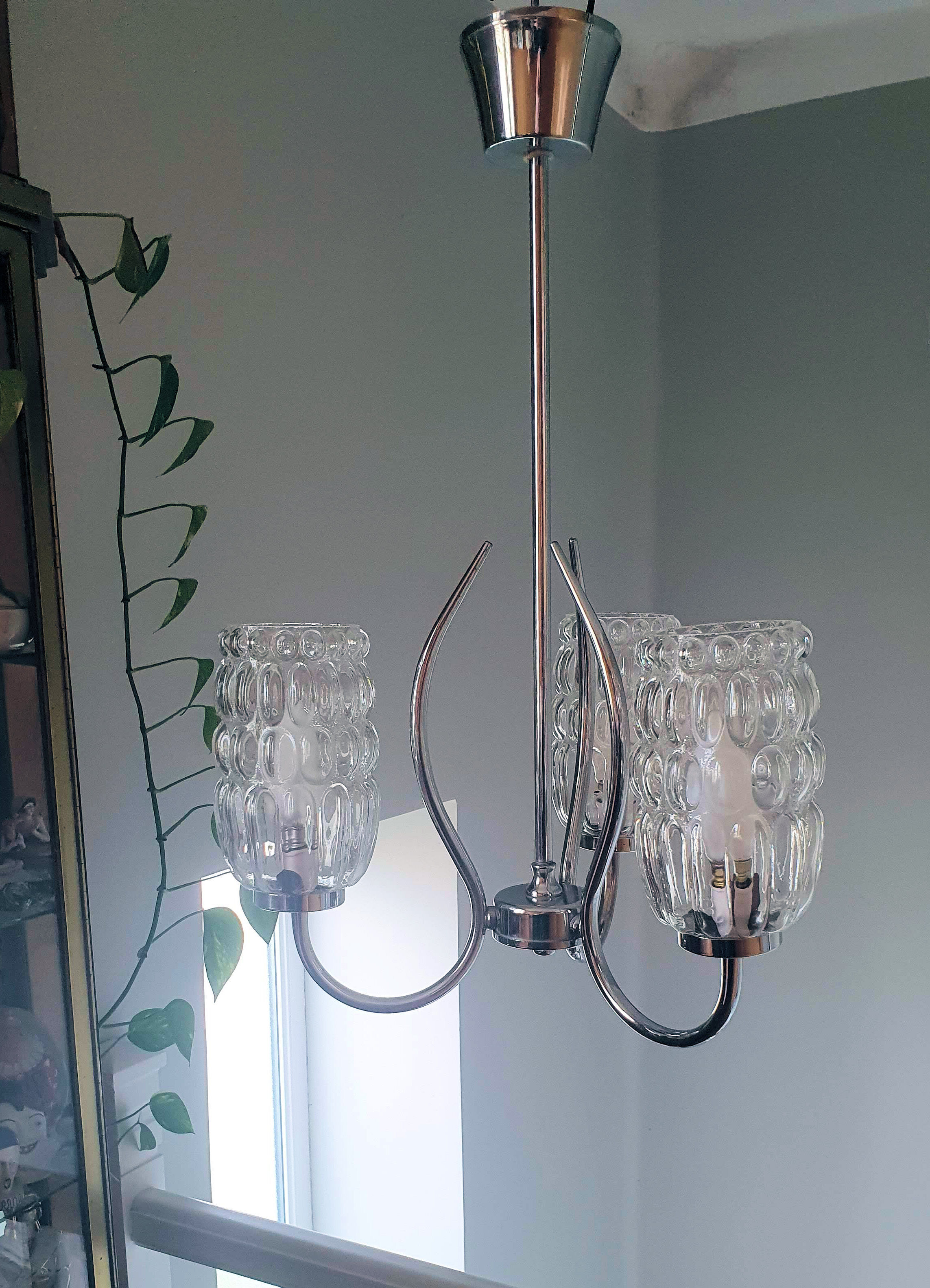 Vintage suspension 50/60s chrome and glass