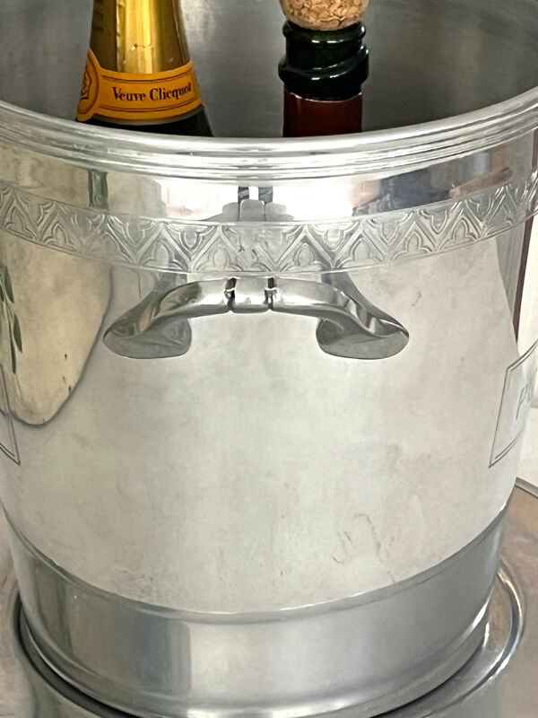 Seau à champagne Pommery et ensemble de plateau en aluminium vasque Reims