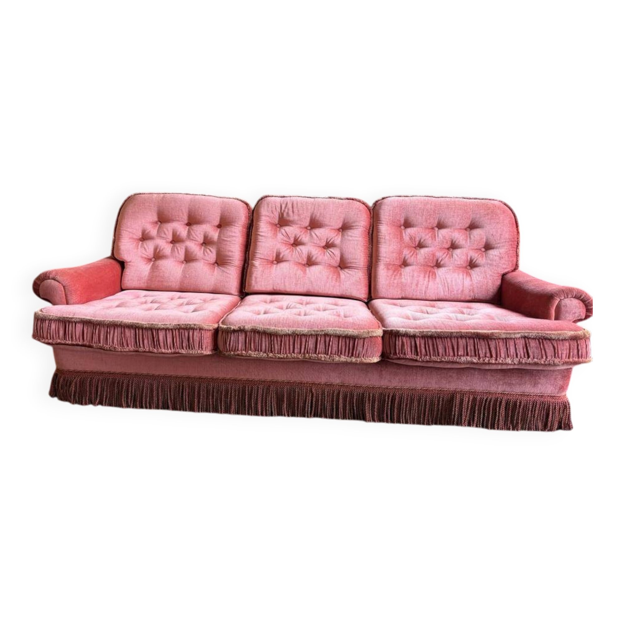 Vintage old rose canapé / armchair with fringes
