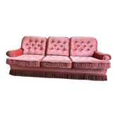 Canapé vintage vieux rose / fauteuil avec franges