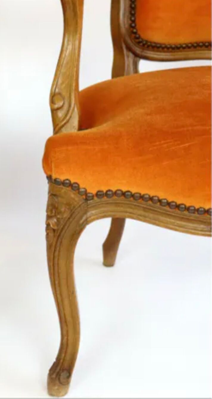 Orange ras ras velvet louis XV chair