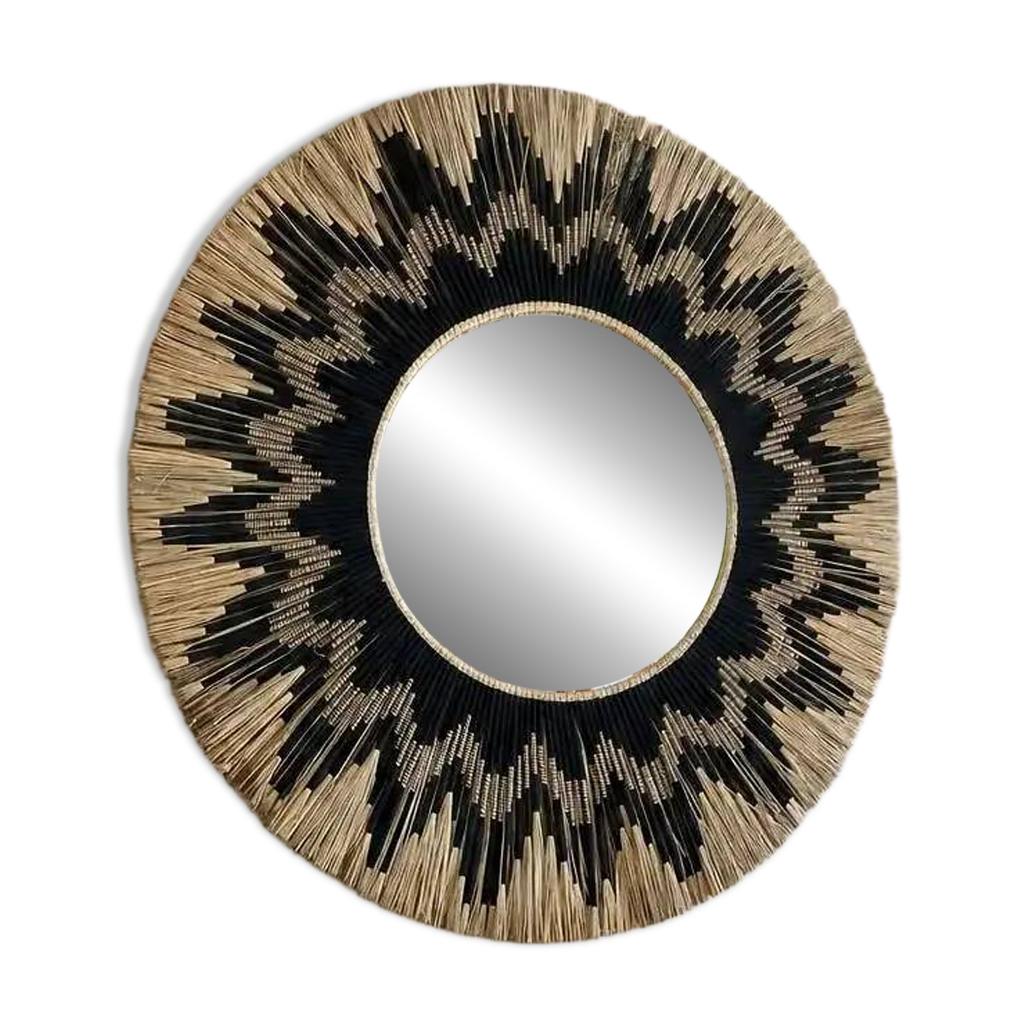 Large round handcrafted mirror in reed