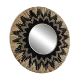 Large round handcrafted mirror in reed