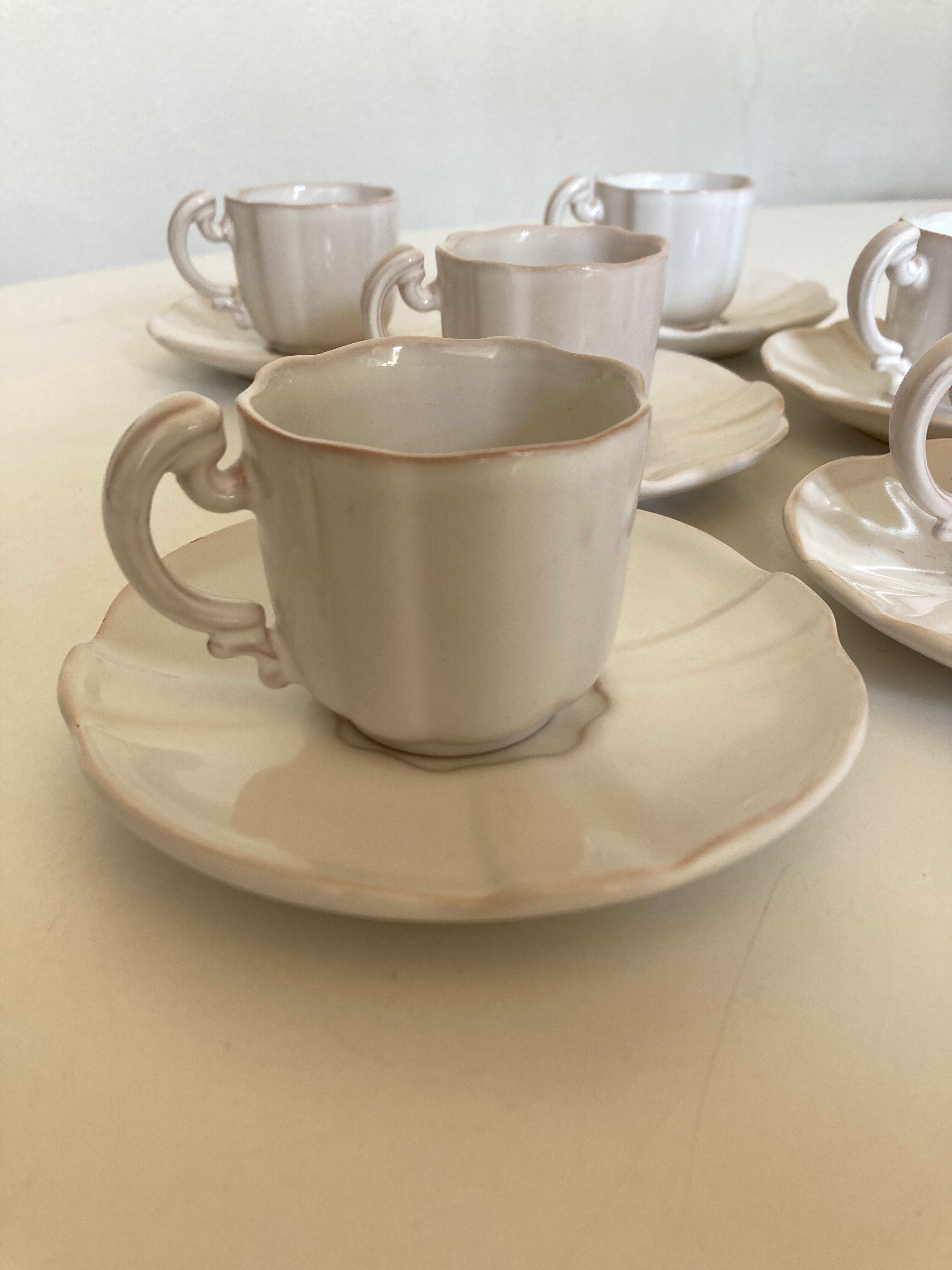 Set of 6 cups in glazed earth with Pierre Motton godrons in Gien 1960