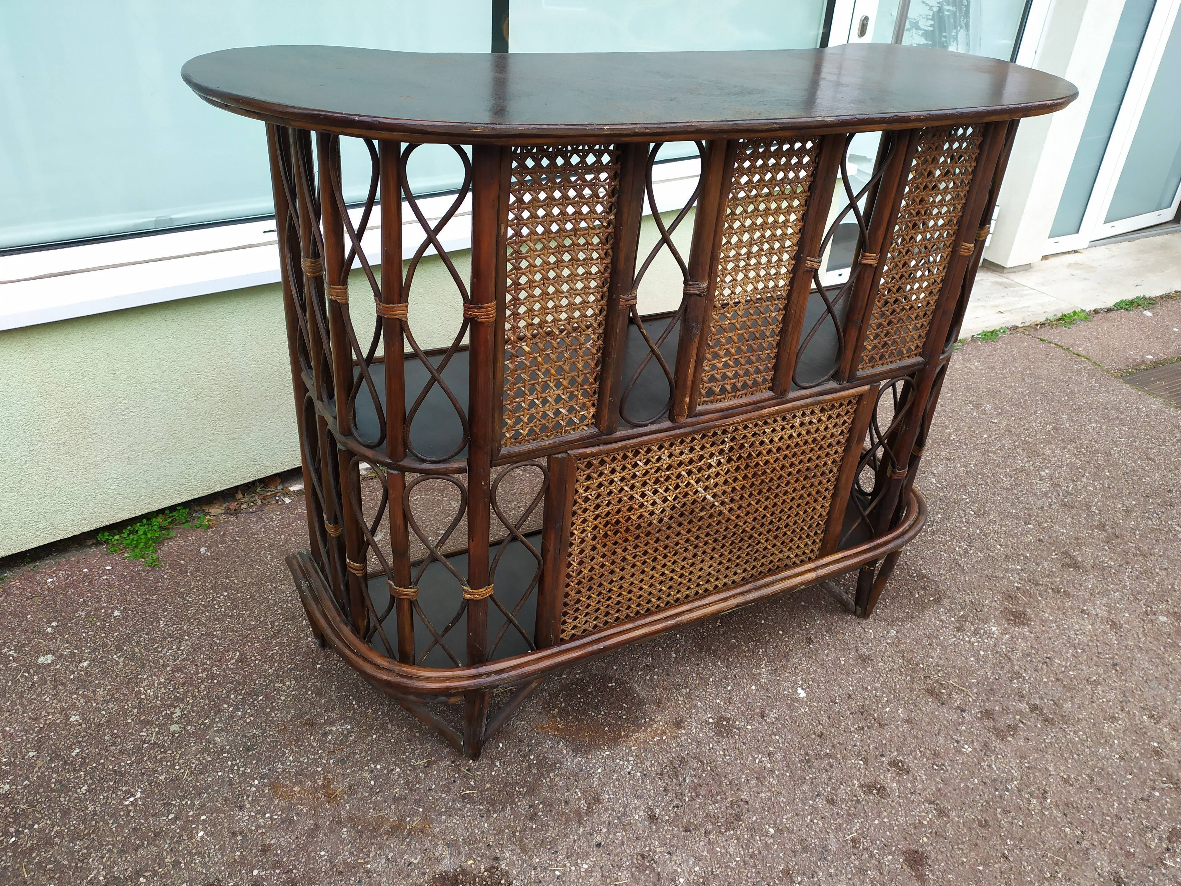 Set Bar + 2 rattan stool bamboo cannage