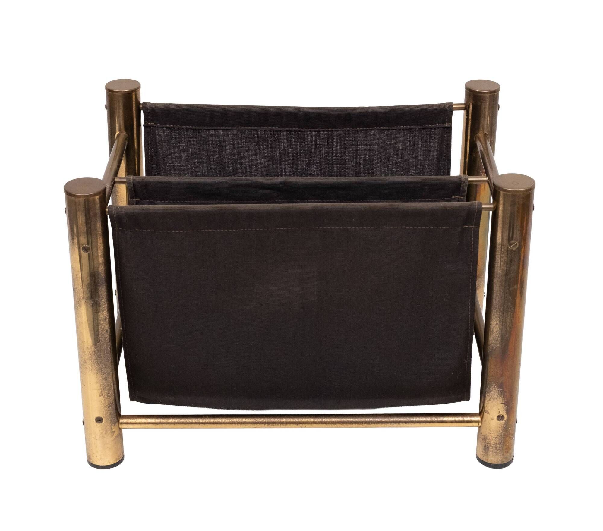 Vintage Brass and Canvas Magazine holder 1970s France