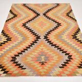 180x218Cm Geometric Style Kilim Rug, 6x7 Rugged Carpet