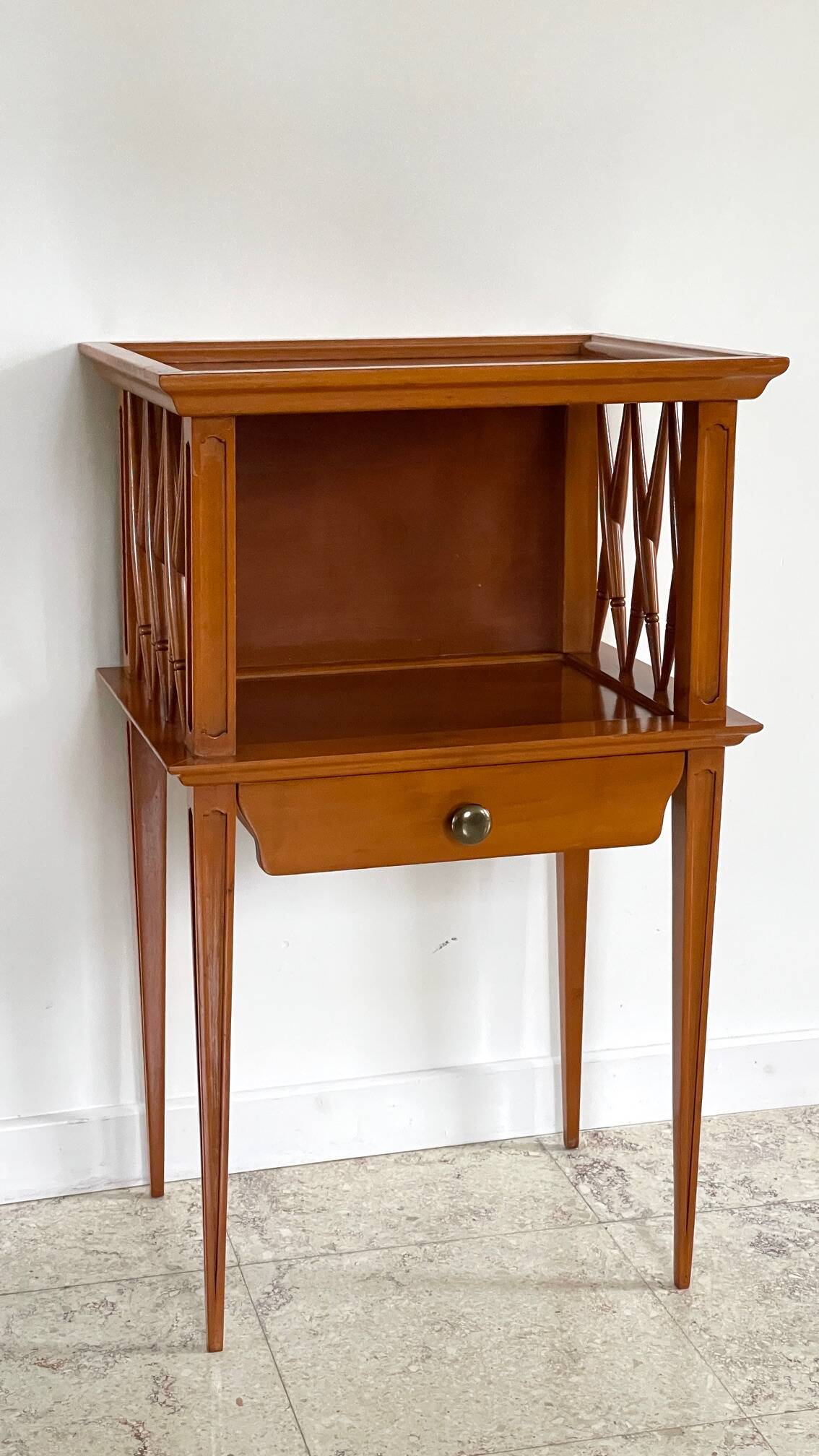 Vintage compass leg bedside table