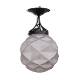 Geometric French Glass and Iron Pendant Light