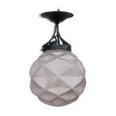 Geometric French Glass and Iron Pendant Light