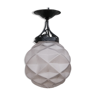 Geometric French Glass and Iron Pendant Light