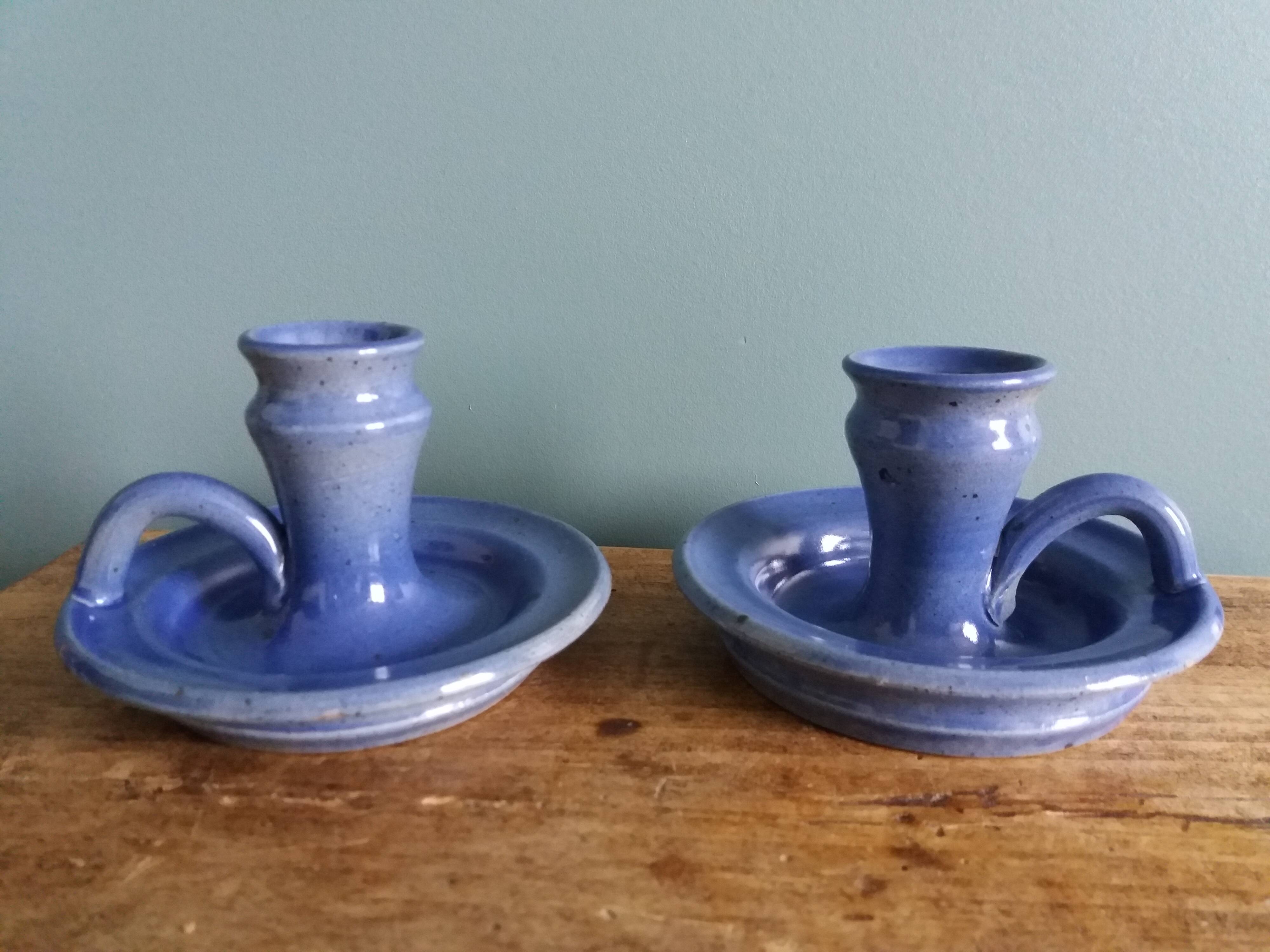 Stoneware candlesticks signed artisanal ceramics