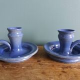 Stoneware candlesticks signed artisanal ceramics