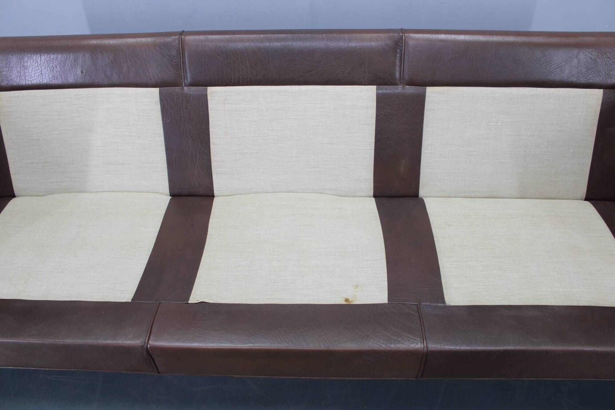 Danish mid-century three-seat brown leather sofa, 1970s