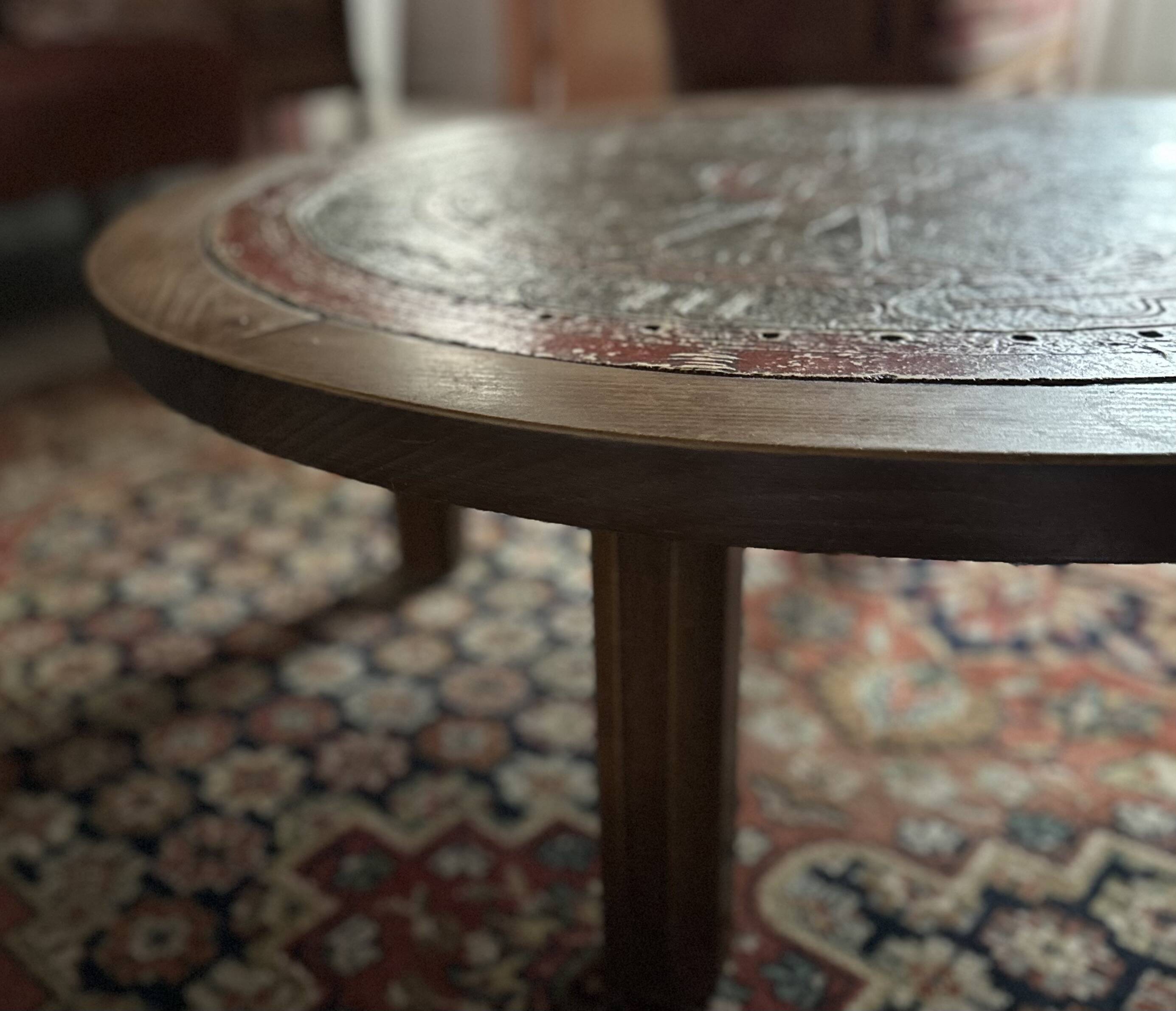 Zodiac round coffee table - Wood and ceramic - Vallauris