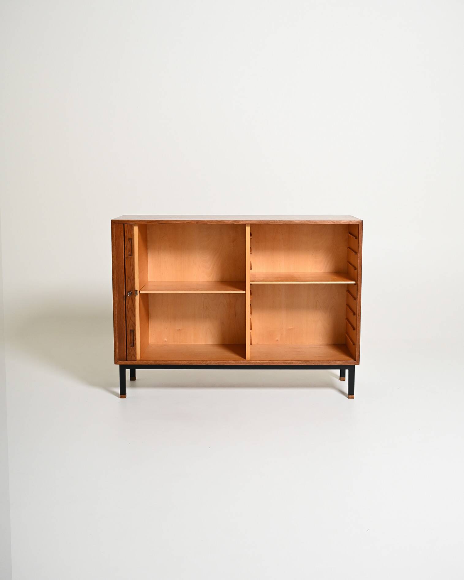 Scandinavian oak cabinet with tambour door, 1960s