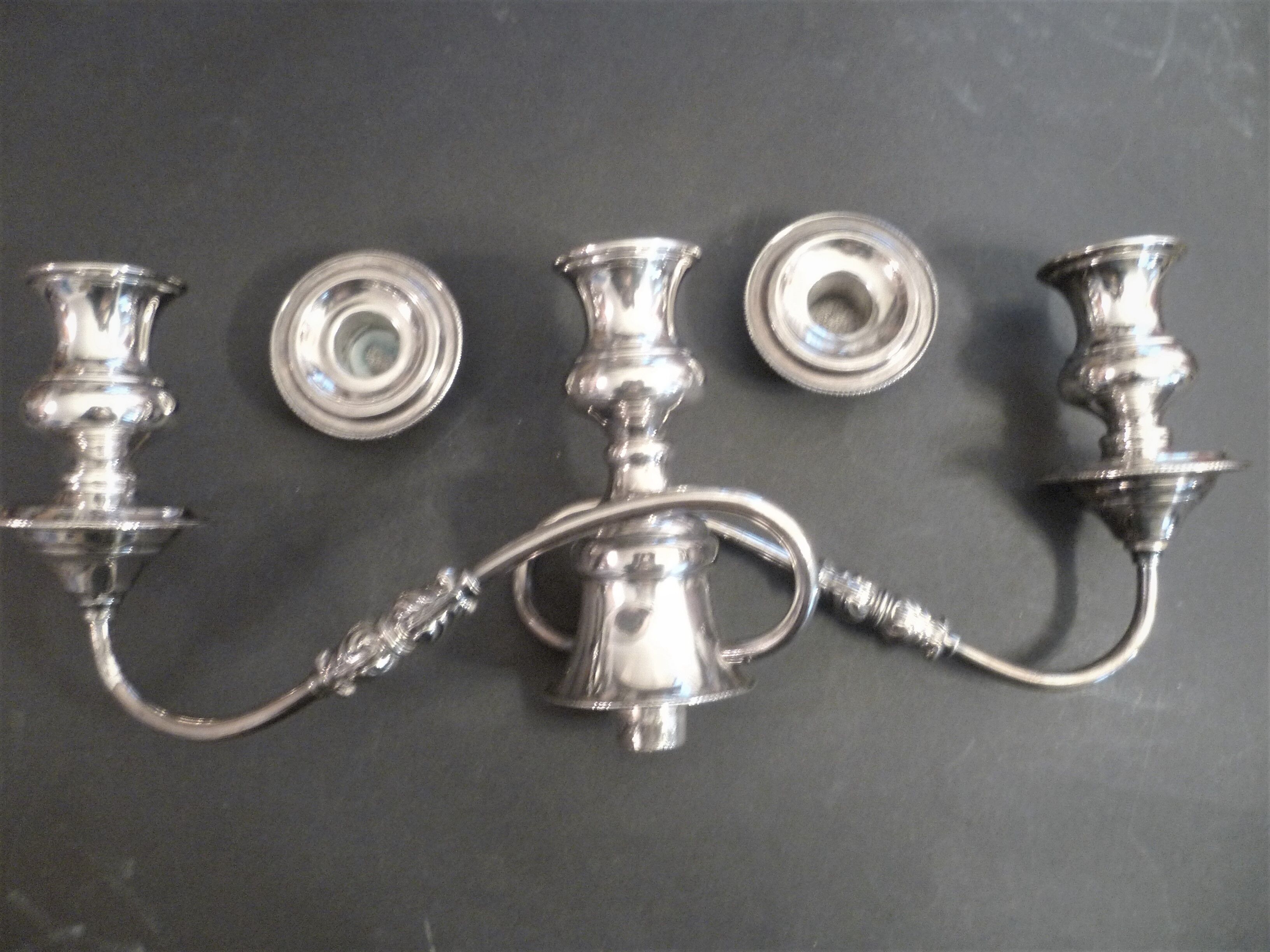 Large pair of candlesticks / candlesticks 3 lights in silver met.t.