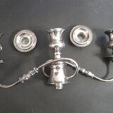 Large pair of candlesticks / candlesticks 3 lights in silver met.t.