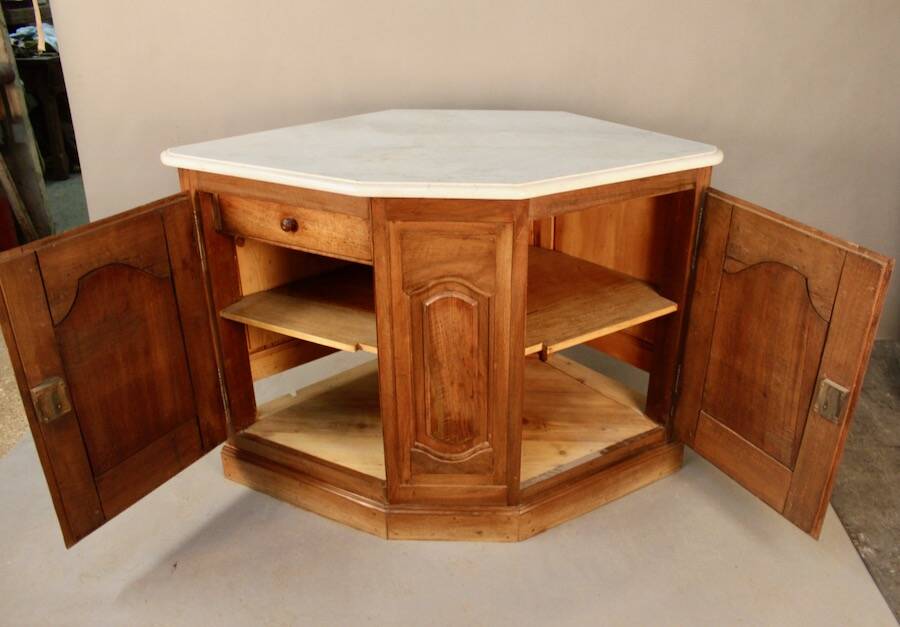 19th century walnut corner cupboard with Carrara marble top