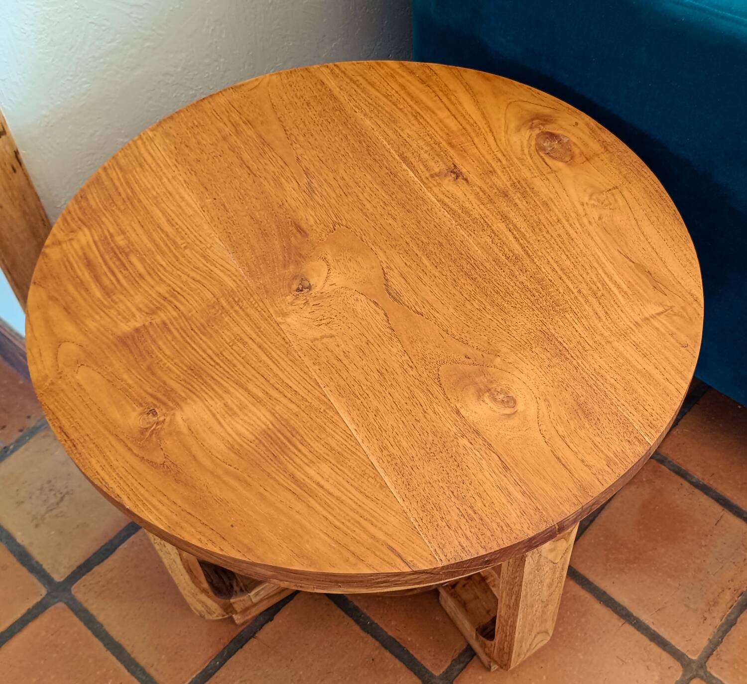 Round solid wood art deco style coffee table