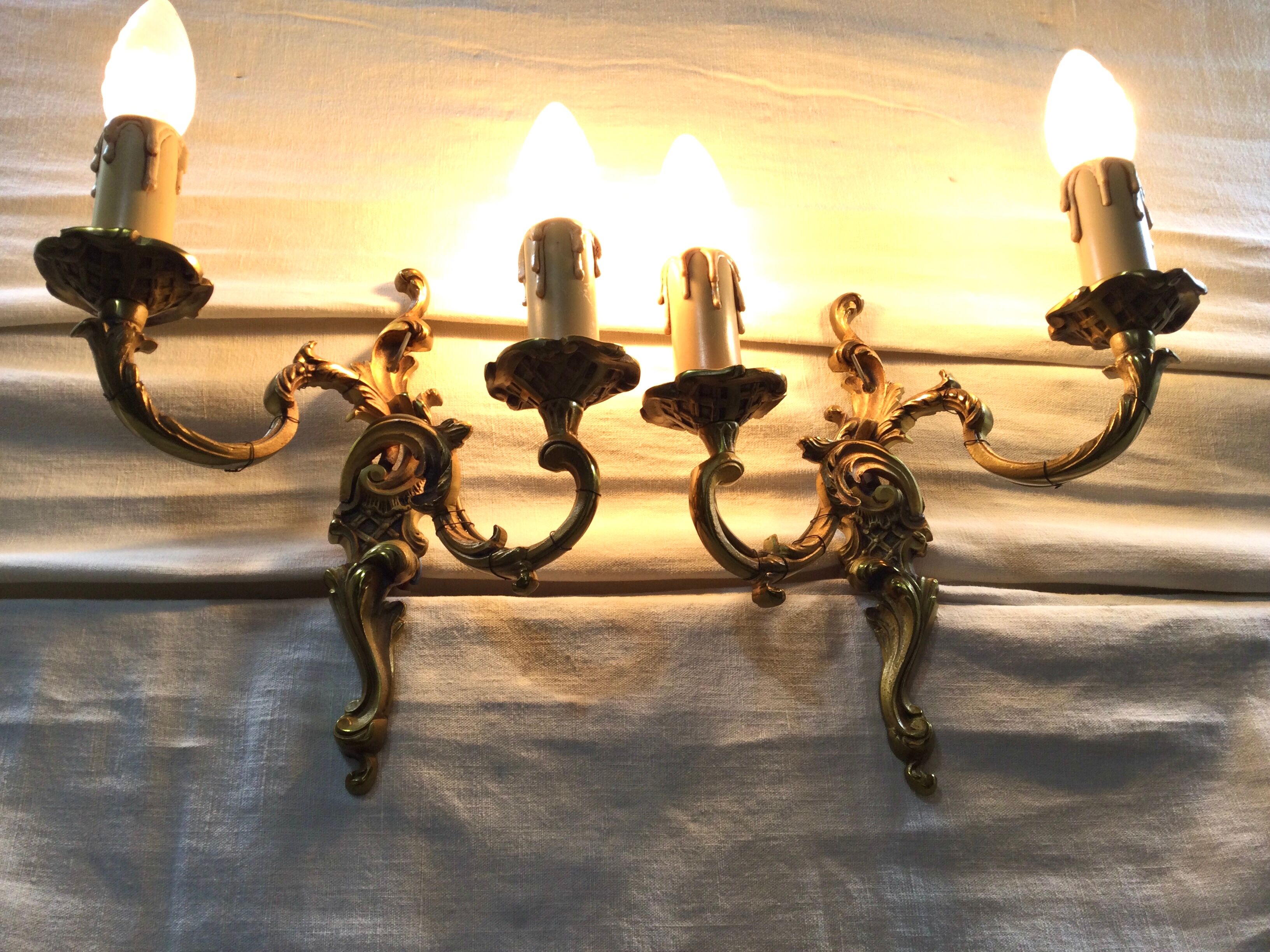 Pair Of Applique 2 Lights Bronze St Louis XV
