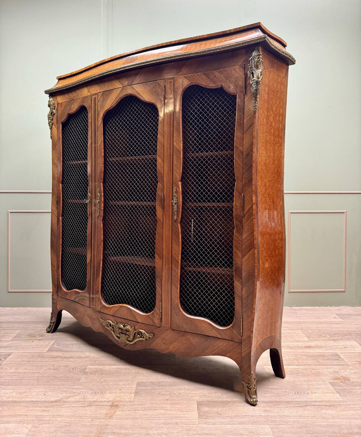 Bookcase Three Doors In Louis XV Style Marquetry XIX Eme Century